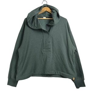 TenTree Women's XL Green Pullover Hoodie Snap Neck Pocket Cropped Oversized